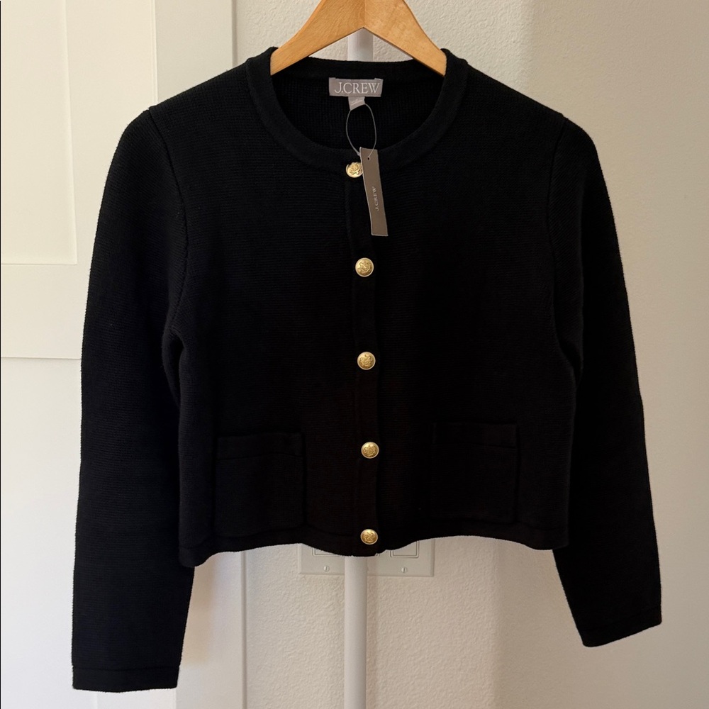 J. Crew Black Cropped Button-Front lady Jacket with Gold Buttons